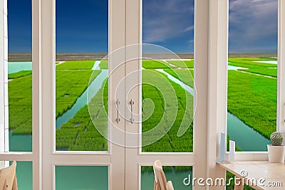 Window with a view of the green Stock Photo