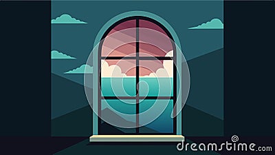 A window with a view of a peaceful ocean symbolizing the new perspective and calmness that comes with relief from Vector Illustration