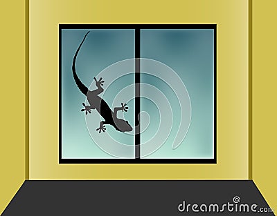 Window View.Silhouette of Lizard`s on glass window Stock Photo