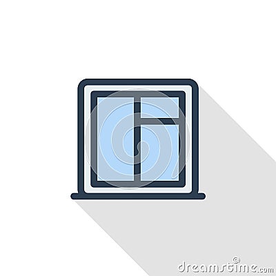 Window whith sill thin line flat color icon. Linear vector symbol. Colorful long shadow design. Vector Illustration