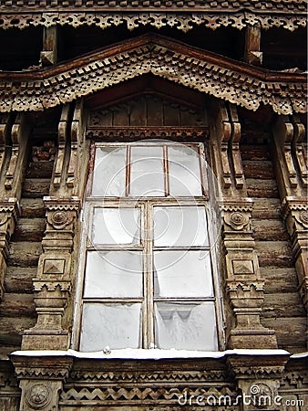 Window. Woodcarving Stock Photo