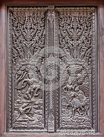 Window woodcarving in temple Stock Photo