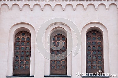 The windows of the ancient cathedral. The architecture of ancient Kiev. Stock Photo