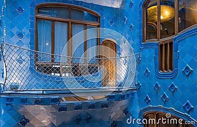 Windows and Blue tiles in nterior of Casa Batllo Editorial Stock Photo