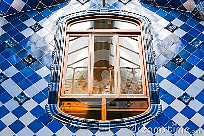 Windows and Blue tiles in nterior of Casa Batllo Editorial Stock Photo