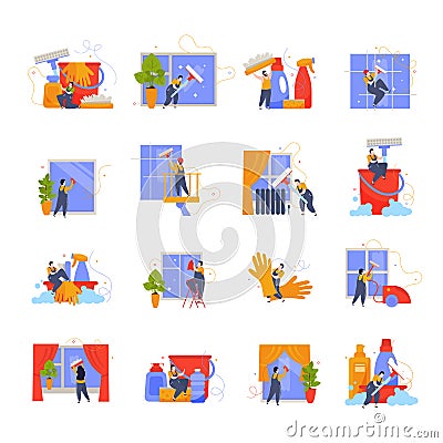 Windows Cleaning Icons Collection Vector Illustration