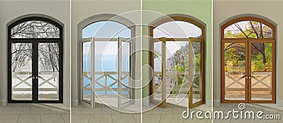 Windows at different times . Stock Photo