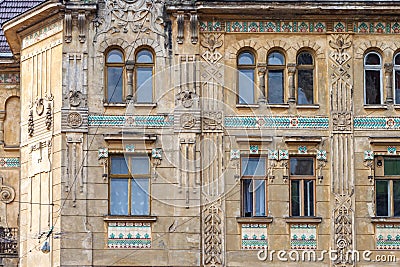 Windows on the fasade of the historic building Stock Photo