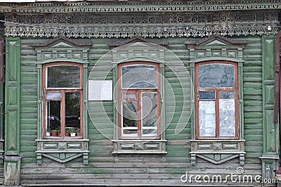 Windows of the house of the merchant S. S. Brovtsyn on Hokhryakov St., Tyumen Stock Photo