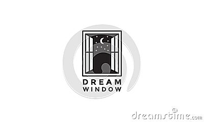 Windows open night with star and moon logo vector icon design illustration Vector Illustration