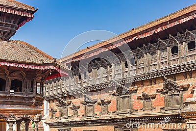 55 Windows Palace at the Durbar Square of Bhaktapur Stock Photo