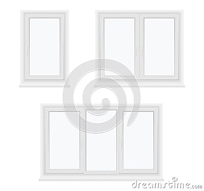 Windows plastic single, double, three leaf closed models realistic set. Glazing, installation concept. Vector Illustration