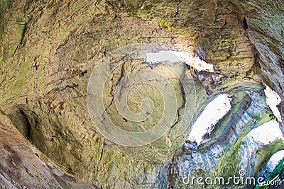 The windows in the rock cave Devetakskoy, Bulgaria Stock Photo