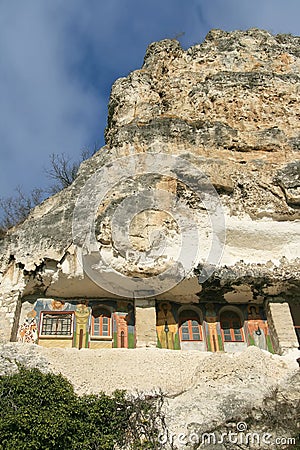 Windows of rock monastery Stock Photo