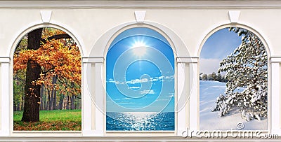 Windows of seasons Stock Photo