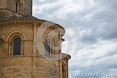 Windows of the tower of the Romanesque church Stock Photo