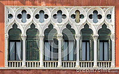 Windows in Venetian Gothic style. Stock Photo