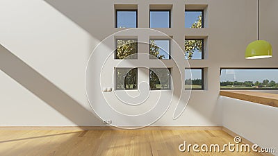 Windows with Wall Niches by the Kitchen Counter Inside an Empty House Stock Photo