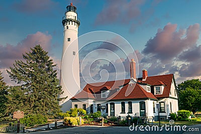 The Windpoint Lighthouse on Lake Michigan near Racine, Wisconsin Editorial Stock Photo