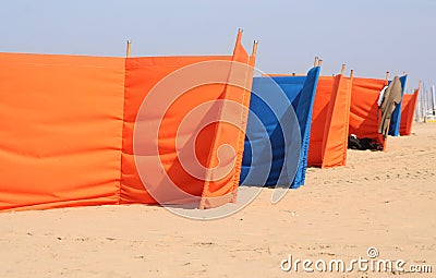 Windscreens on the Beach Stock Photo