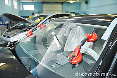 Windshield windscreen replacement Stock Photo