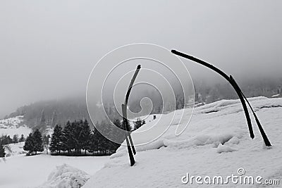 Windshield wipers of cars covered in SNOW Stock Photo