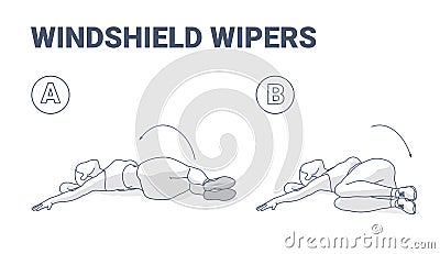 Windshield Wipers Female Exercise Black and White Outlined Guide Illustration Vector Illustration