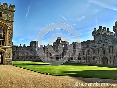 Windsor / Great Britain - November 02 2016: The yard of the Windsor Castle on a sunny day Editorial Stock Photo