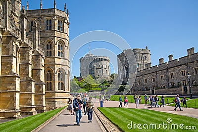 View at the medieval Windsor Castle, built 1066 by William the Conqueror. Official residence of King. Berkshire, England UK Editorial Stock Photo