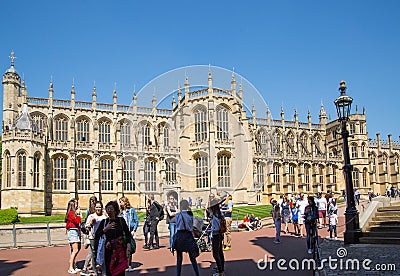 View at the medieval Windsor Castle, built 1066 by William the Conqueror. Official residence of King. Berkshire, England UK Editorial Stock Photo