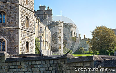 View at the medieval Windsor Castle, built 1066 by William the Conqueror. Official residence of King. Berkshire, England UK Editorial Stock Photo