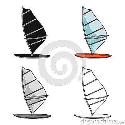 Windsurf board icon in cartoon style isolated on white background. Surfing symbol stock vector illustration. Vector Illustration