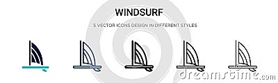 Windsurf icon in filled, thin line, outline and stroke style. Vector illustration of two colored and black windsurf vector icons Vector Illustration