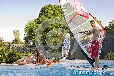 Windsurfer in pool Stock Photo