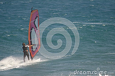 Windsurfer sailing in the sea. Editorial Stock Photo