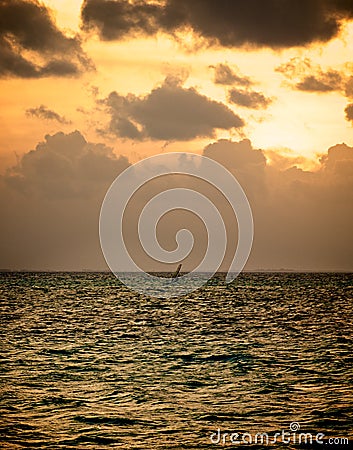 Windsurfer Silhouette on Sunset Stock Photo