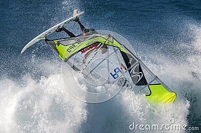 Windsurfing big waves Maui, Hawaii Editorial Stock Photo