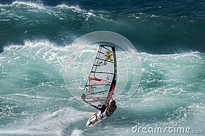 Windsurfing big waves Maui, Hawaii Editorial Stock Photo