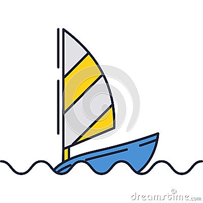 Windsurfing icon vector sail boat floating on wave Vector Illustration