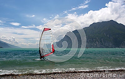 Windsurfing on a lake Stock Photo