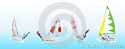 Windsurfing sport set. Vector Illustration