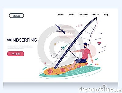 Windsurfing vector website landing page design template Vector Illustration