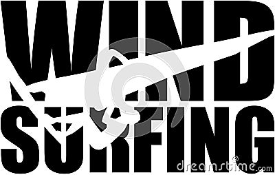 Windsurfing word with silhouette cutout Vector Illustration