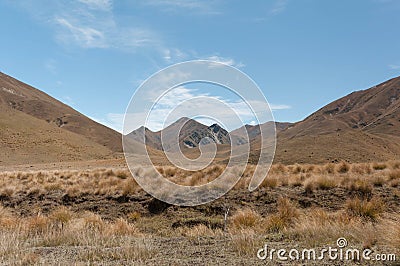 Windswept plains of Lindis Pass Stock Photo