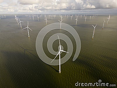 Aerial image of an offshore windpark, Holland Stock Photo