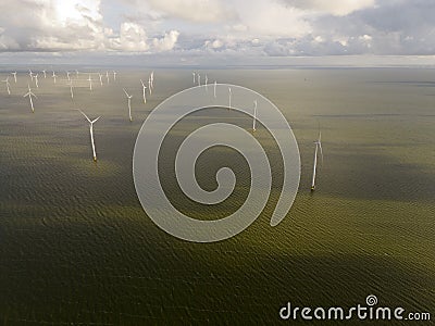 Aerial image of an offshore windpark, Holland Stock Photo