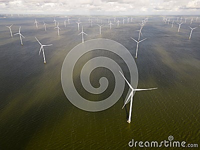 Aerial image of an offshore windpark, Holland Stock Photo