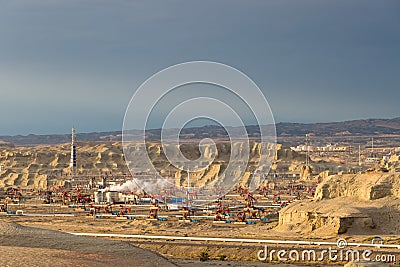 Xinjiang windy city oil field at dusk Stock Photo