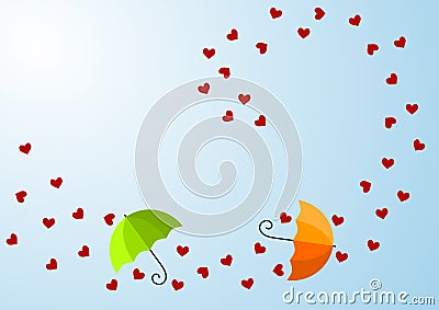 Windy Hearts and Umbrellas Valentines Day Card Stock Photo