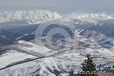 Windy Winter Day in the Gore Range, Beaver Creek Ski Area, Avon, Colorado Stock Photo